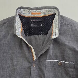 Denim & Flower Mens Slim Fit Medium Long Sleeve Gray Reverse Cuff Button Shirt